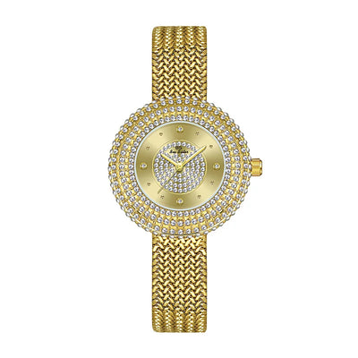 Luxury Crystal Dial Watch With Double Ring Bezel - Gold