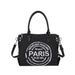 Paris Stamp Tote Bag with Convertible Carrying Strap - Black White