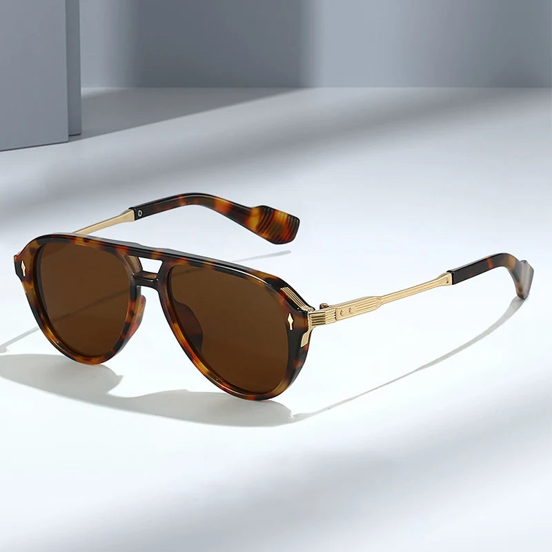 Retro Pilot Sunglass with Double Bridge UV400