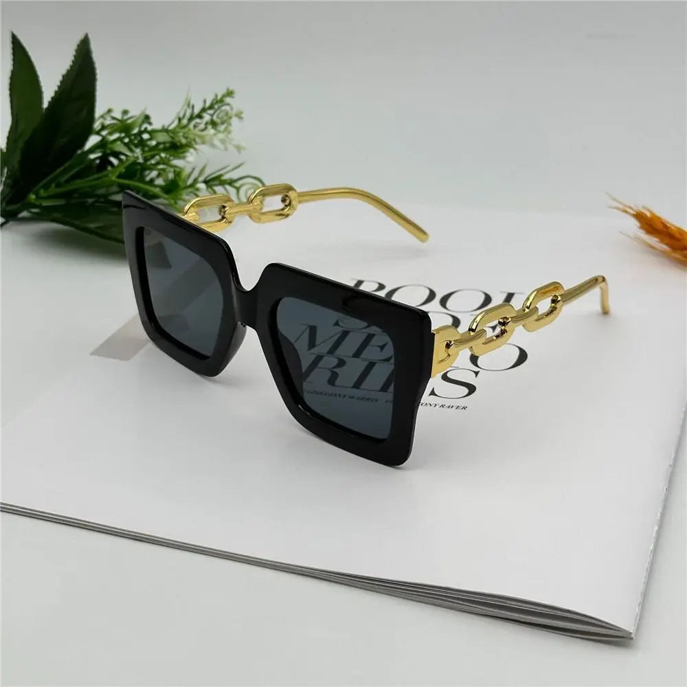 Oversized Square Sunglasses UV400 Protection Retro - Black