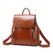 Genuine Leather Backpack with Top Handle Zipper Pockets - Brown