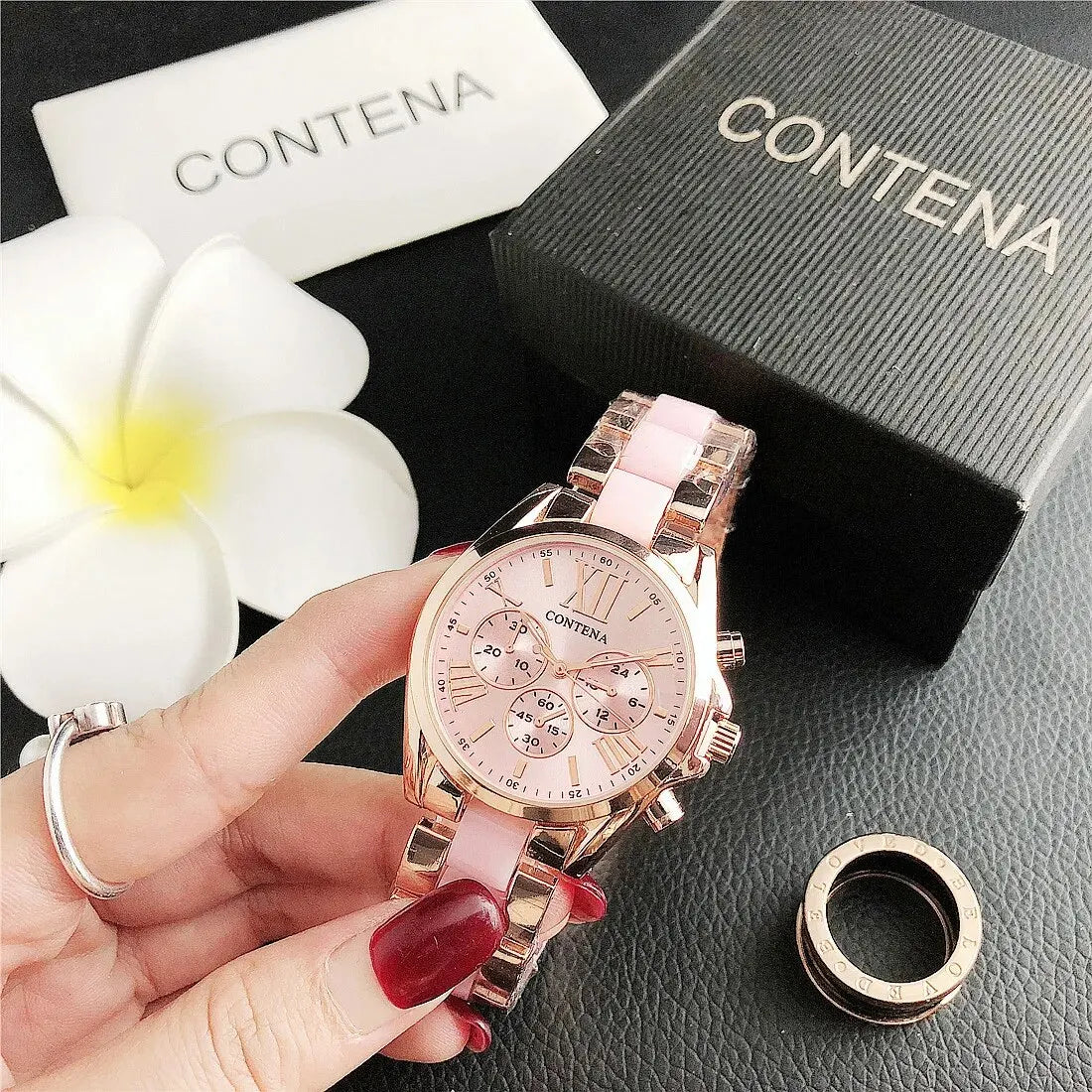Elegant Chronograph Bracelet Timepiece With Roman Dial