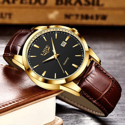 Gold Tone Leather Strap Quartz Watch Classic Edition