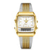 Dual Display Quartz Watch with Analog Digital Window - Gold Silver