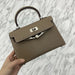 Patchwork Lock Crossbody Bag With Structured Handle - Elephant Grey