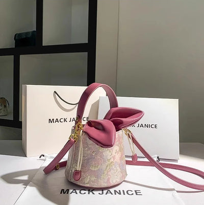Handbag Bow Knot Bucket Bag with Embroidered Detail - WO2MEN