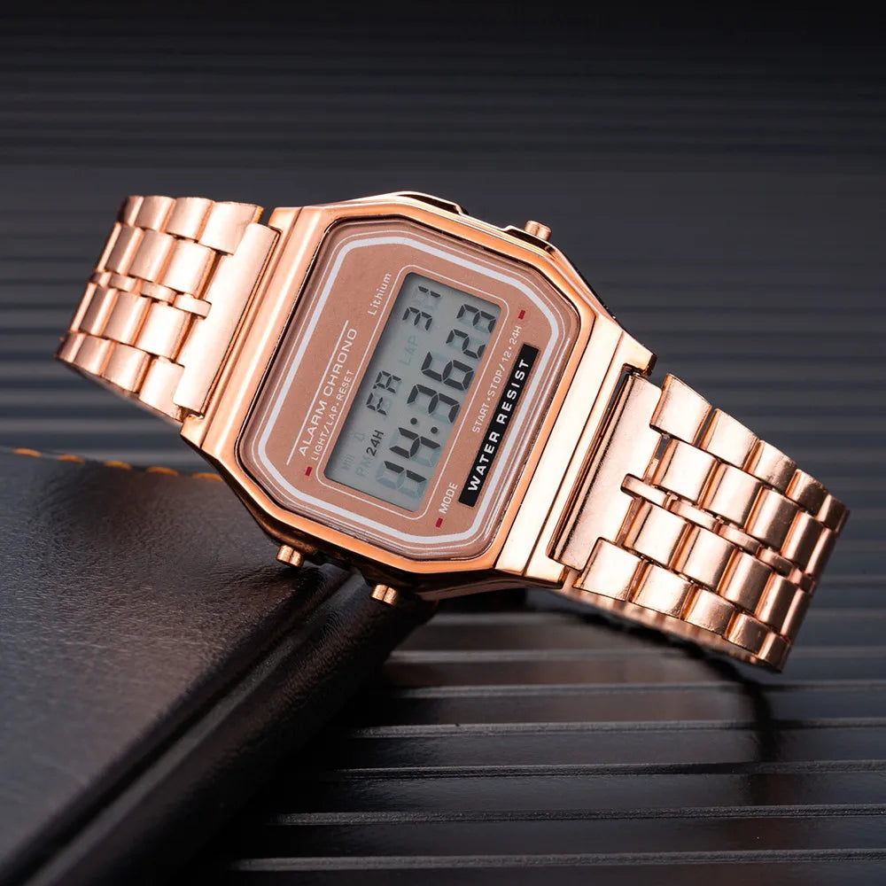 Digital Wristwatch Rectangular Face Bracelet Clasp
