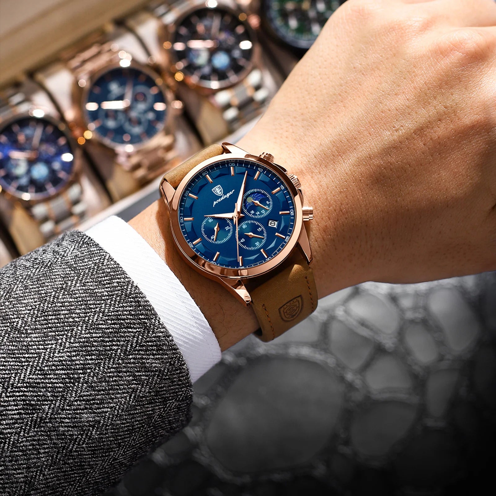 Luxor Chronograph Leather Wristwatch with Sapphire Dial
