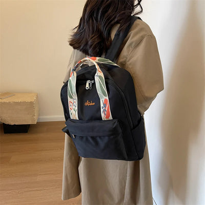 Backpack with Floral Strap Front Pocket Large Capacity
