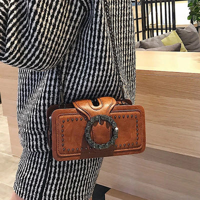 Timeless Rhinestone Ring Buckle Satchel with Studs