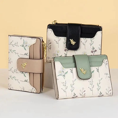 Floral Charm Wallet with Zipper Coin Pocket Card Slots - WO2MEN