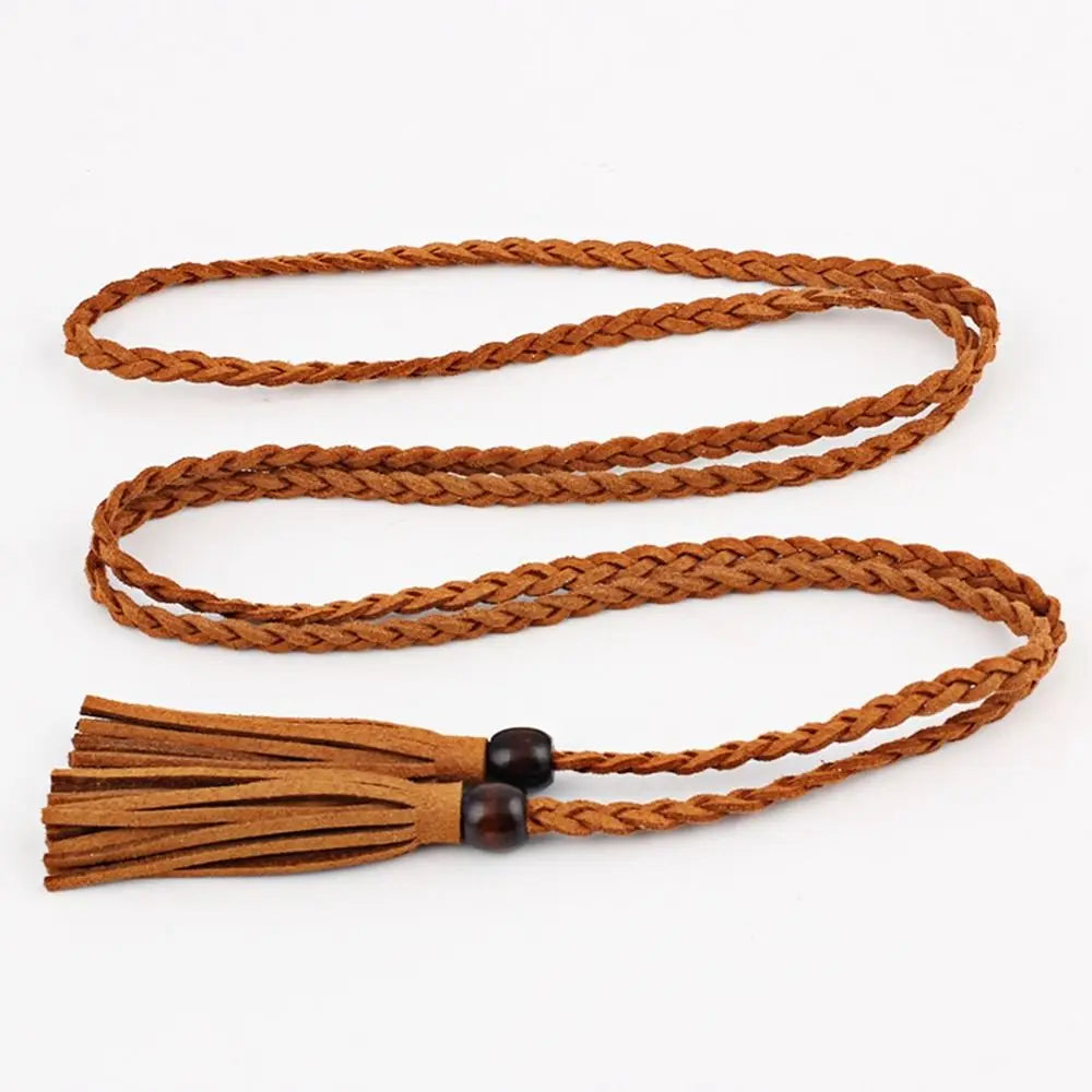 Braided Tassel Belt for Dress Cinch Bohemian Style - Camel