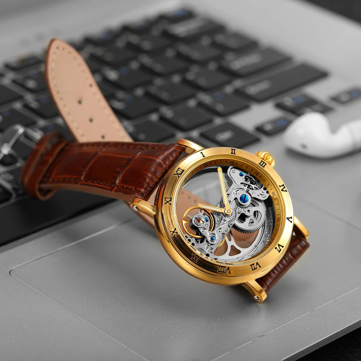 Openwork Timepiece With Automatic Skeleton Movement