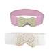 Pearl Bowknot Elastic Belt for Women Fashion Accessory - White Pink
