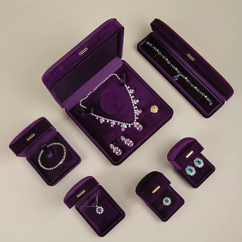 Rounded Edge Velvet Jewelry Box with Multi Compartments