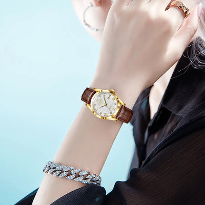 Watch with Leather Strap Roman Numeral Dial Timepiece