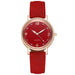 Women Leather Band Quartz Watch with Crystal Markers - Red
