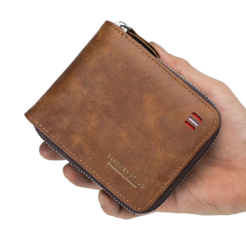 Trifold Zipper Wallet with Vintage Craft Symmetry Line - WO2MEN