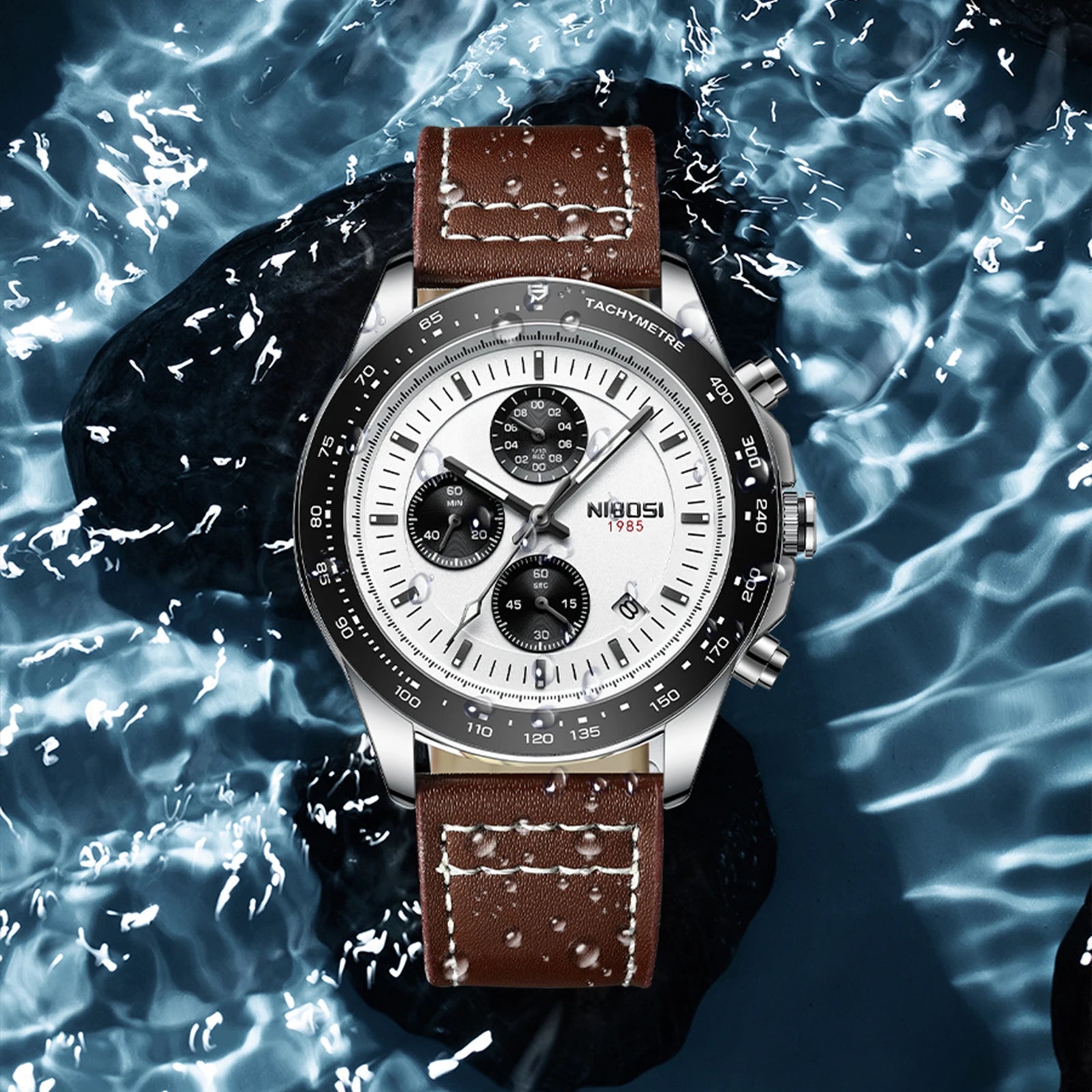Stainless Steel Chronograph Watch Tachymeter Bezel