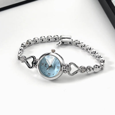 Women's Bracelet Watch with Heart Link Design - Silver Blue