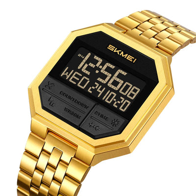 Digital Watch with LED Display And Dual Time Edition - Gold