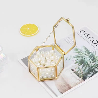 Hexagonal Glass Ring Box for Jewellery Storage Display