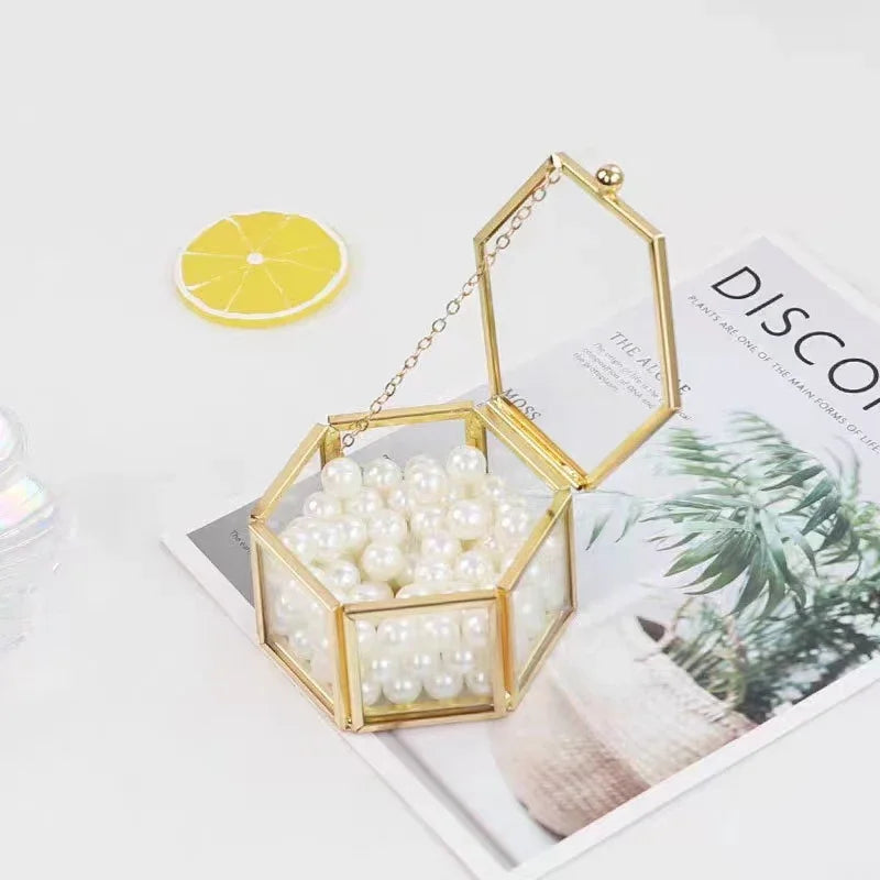 Hexagonal Glass Ring Box for Jewellery Storage Display