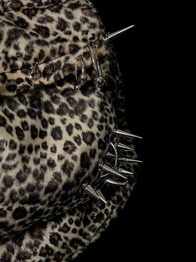 Leopard Print Spike Studded Backpack Large Capacity
