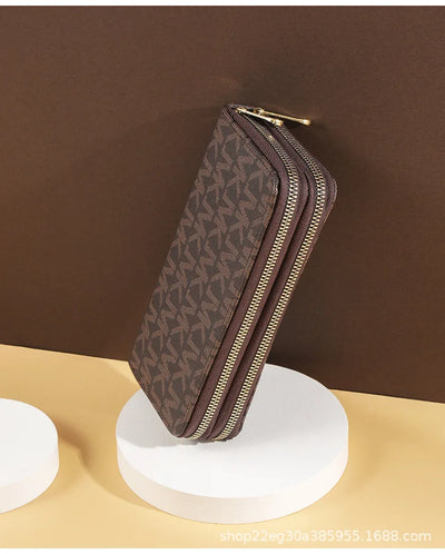 Geometric Wristlet Wallet with Dual Zip Compartments