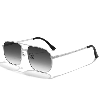 Pilot Sunglasses Double Bridge Metal Frame Classic - Silver Grey