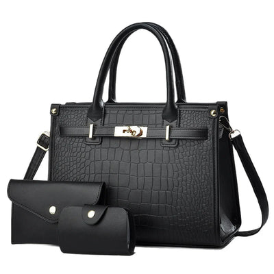 Handbag Ensemble Croc Embossed Tote Set with Wallets - WO2MEN