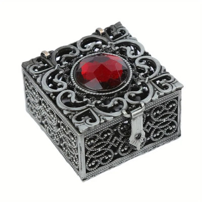 Ornate Filigree Bead Box with Jewel Top Decorative