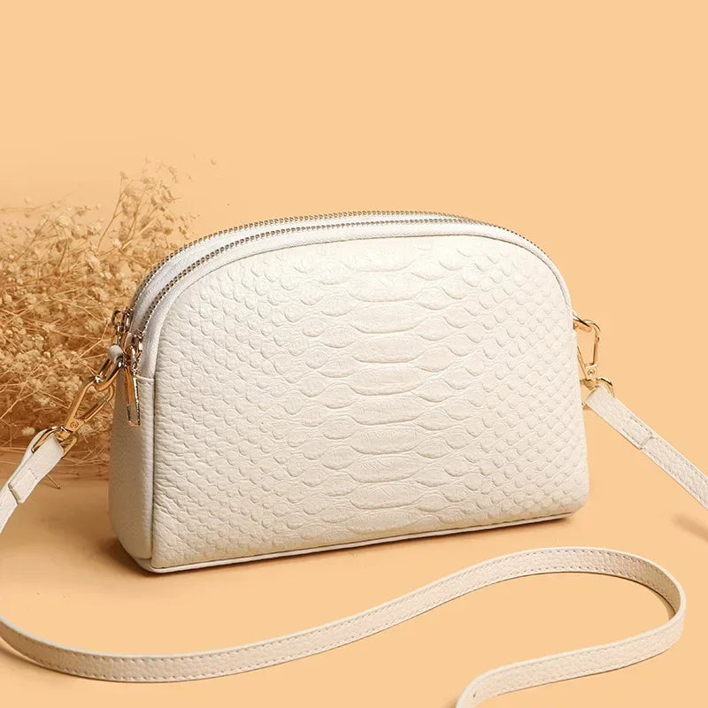 Snake Embossed Crossbody Handbag with Detachable Strap
