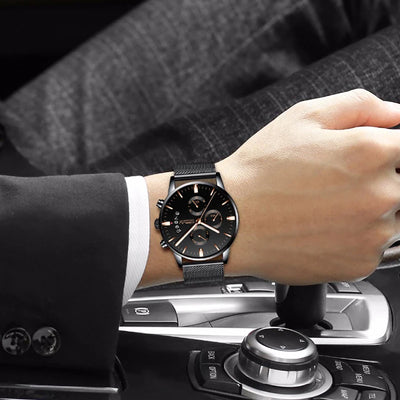 Chronograph Calendar Mesh Timepiece With Milan Strap