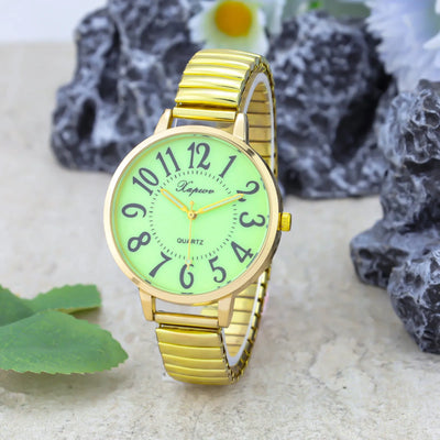 Womens Watch Luminous Dial Quartz With Large Numerals - Gold