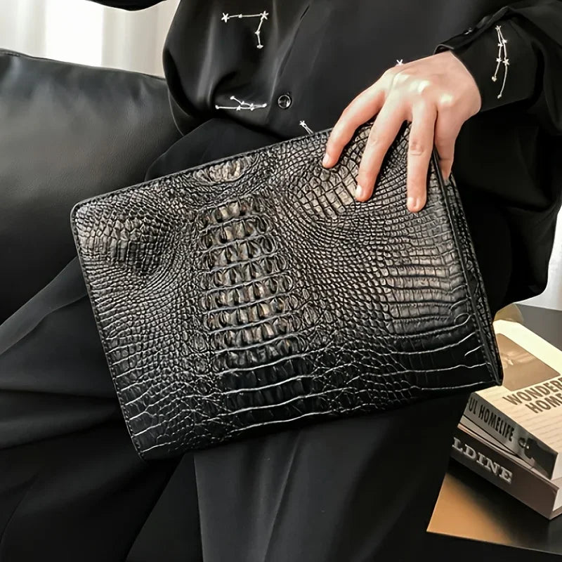 Crocodile Pattern Envelope Clutch Bag With Zipper