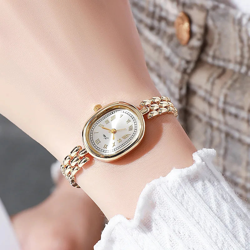 Oval Dial Bracelet Quartz Watch for Women Elegant