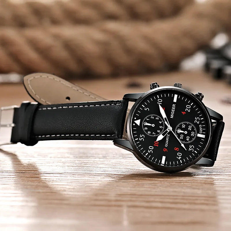 Leather Strap Chronograph Watch Casual Style Everyday