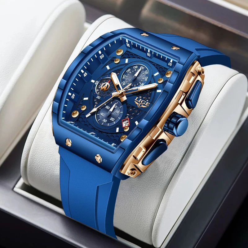 Square Quartz Wristwatch for Men with Chronograph