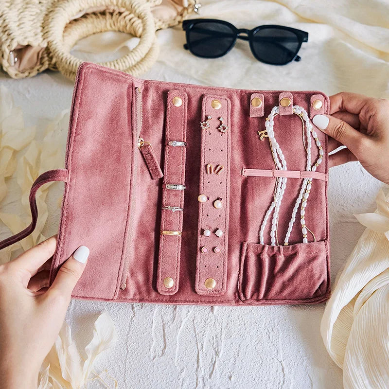 Velvet Jewelry Storage Bag with Roll And Display