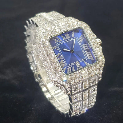 Diamond Watch Stainless Steel Case And Band Square Dial