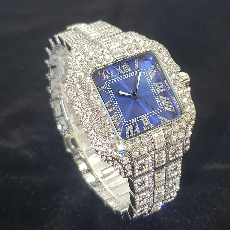 Diamond Watch Stainless Steel Case And Band Square Dial