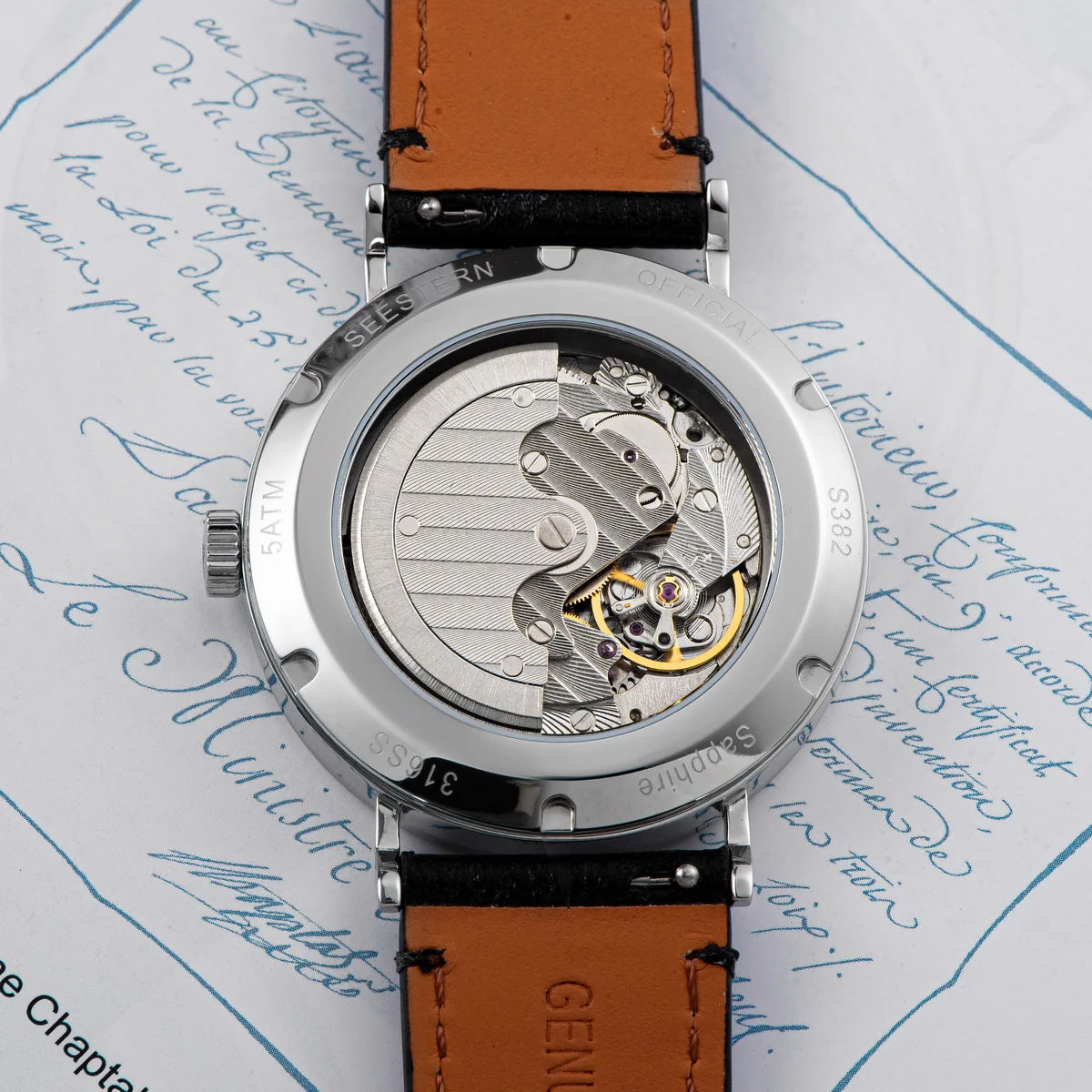 Automatic Mechanical Wristwatch with Leather Strap
