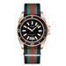 Calendar Watch With Striped Strap And Classic Case - Rose Black