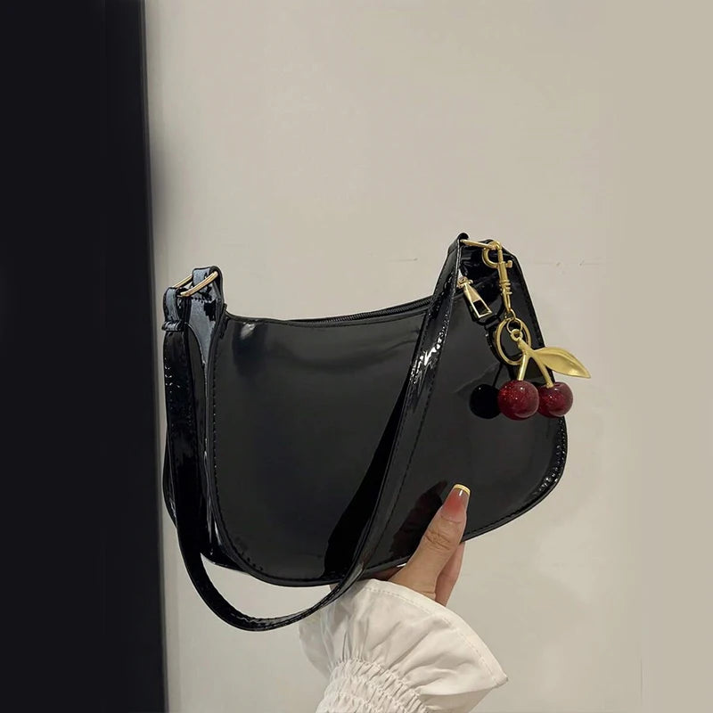 Shoulder Bag Flap Silhouette Cherry Pendant Charm