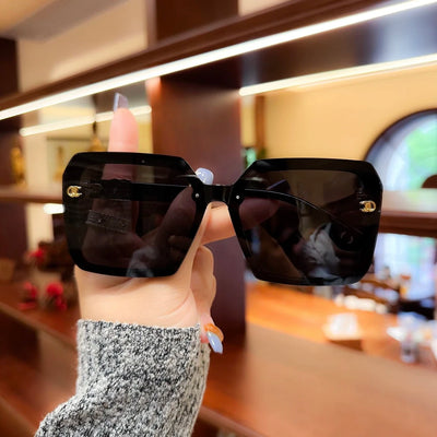 Oversized Square Sunglasses With Emblem Detailing Edge - WO2MEN