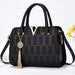 Checkered Bucket Handbag with Adjustable Strap - Black