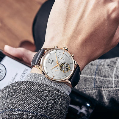 Open Heart Tourbillon Watch with Leather Strap