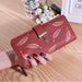 Leaf Motif Zip Wallet with Metallic Clasp and Charm - Brown