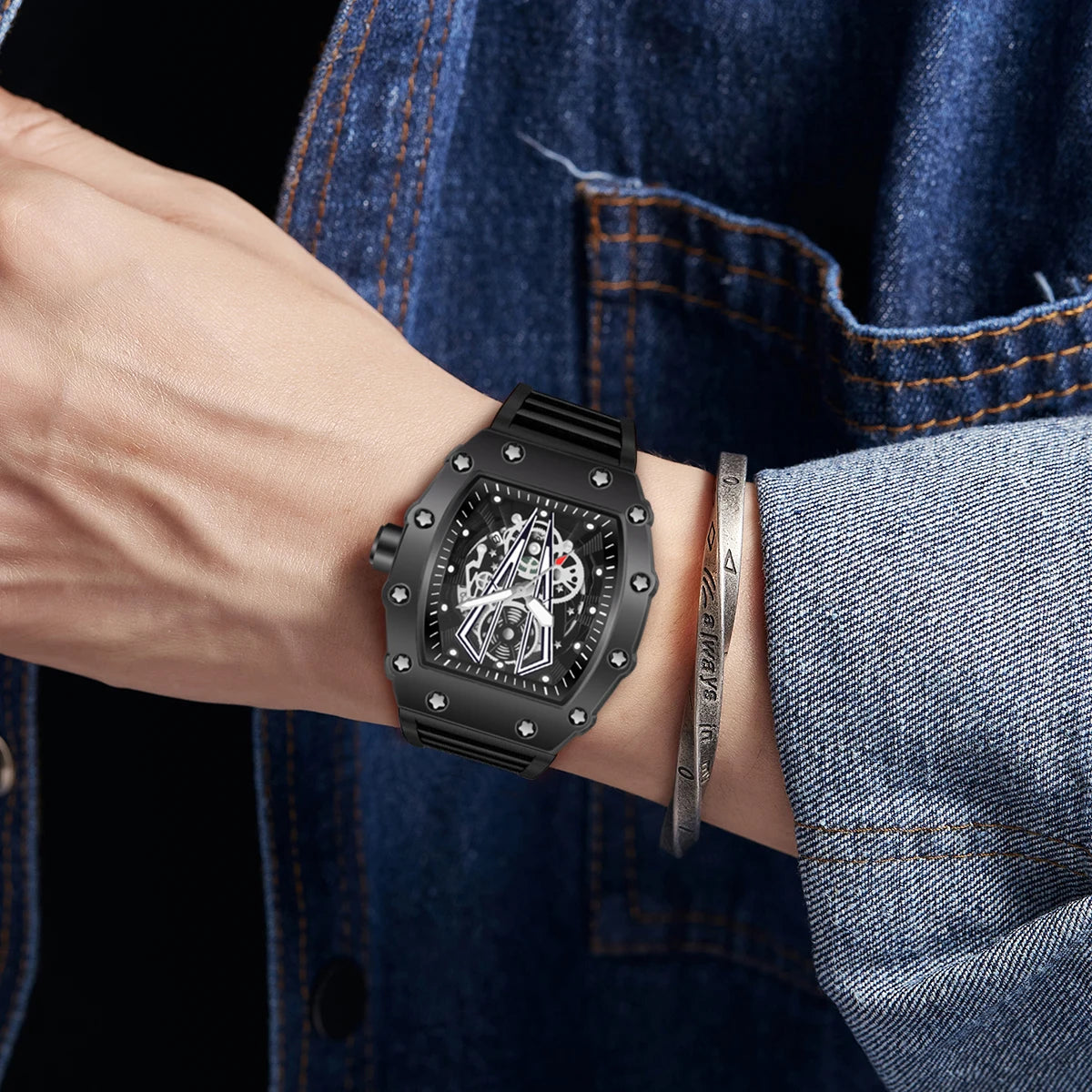 Skeleton Dial Watch with Multifunction Mechanism